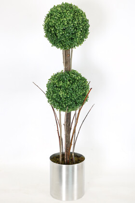 Yapay Çiçek Deposu - Yapay Ağaç Şimşir Top 125 cm 2li Model Paslanmaz Alüminyum Saksılı
