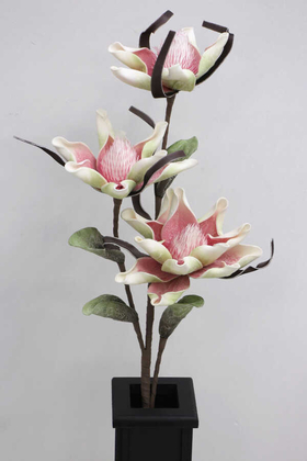 Yapay Çiçek Deposu - Exclusive Yapay Sarhoş Yapraklı Lateks Manolya Dalı 100 cm Pembe
