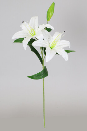 Yapay Çiçek Deposu - Uzun Dal Kaliteli Yapay Lilyum Zambak Çiçeği 70 cm Beyaz