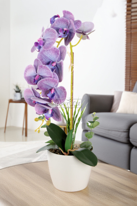 Saksıda Yapay Baskılı Islak Orkide 55 cm Mor - Yapay Çiçek Deposu