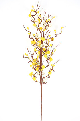 Yapay Çiçek Deposu - Yapay Kristal Taşlı Kokina Dal 65 cm Sarı
