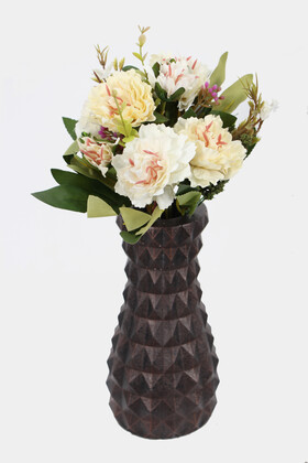 Yapay Çiçek Deposu - Lüx Beton Vintage Vazoda Yapay Kasımpatı Tanzimi 30 cm Krem