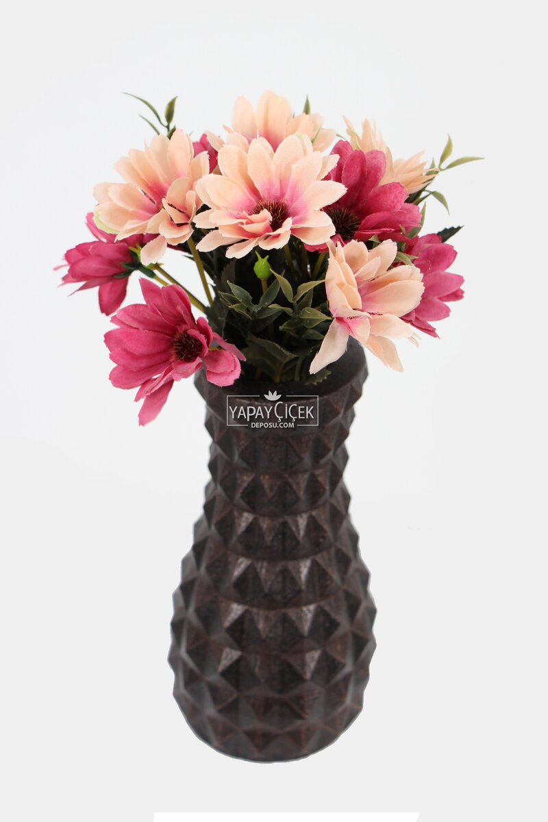 Lüx Beton Vintage Vazoda Yapay Papatya Dekoru 30 Cm Somon-fuşya