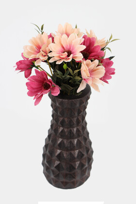 Yapay Çiçek Deposu - Lüx Beton Vintage Vazoda Yapay Papatya Dekoru 30 cm Somon-Fuşya