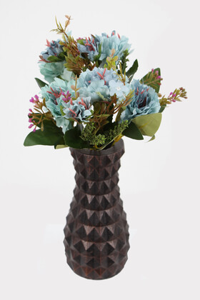 Yapay Çiçek Deposu - Lüx Beton Vintage Vazoda Yapay Kasımpatı Tanzimi 30 cm Mavi