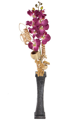 Yapay Çiçek Deposu - Minyatür Ahşap Vazoda Tropik Kuru Çiçek 70 cm Model 5