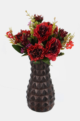 Yapay Çiçek Deposu - Lüx Beton Vintage Vazoda Yapay Kasımpatı Tanzimi 30 cm Bordo