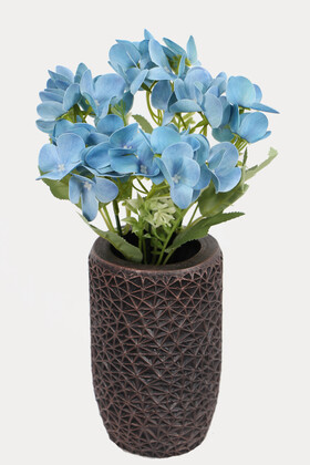 Yapay Çiçek Deposu - Lüx Beton Retro Tombul Vazoda Yapay Islak Ortana Tanzimi 25 cm Mavi