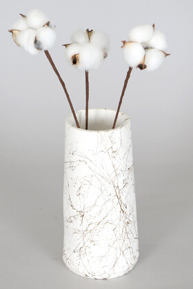 Yapay Çiçek Deposu - Mermer Desenli Lüks Vazoda 3 Adet Doğal Pamuk Dalı