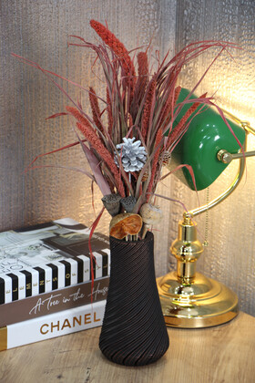 Spiral Vazolu Karışık Kuru Çiçek Tanzimi Kızıl Model - 2