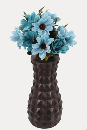 Yapay Çiçek Deposu - Lüx Beton Vintage Vazoda Yapay Papatya Dekoru 30 cm Mavi