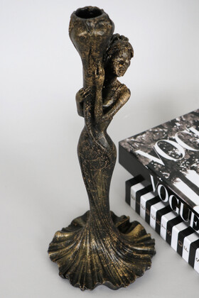 Dekoratif Şamdan Biblo Heykel 37 cm Vintage Gold - Thumbnail