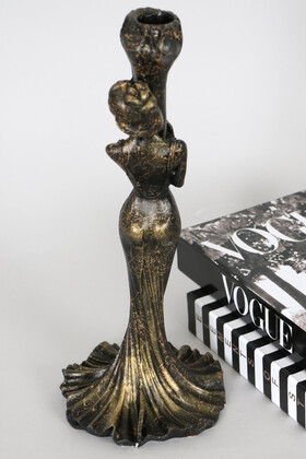 Dekoratif Şamdan Biblo Heykel 37 cm Vintage Gold - Thumbnail
