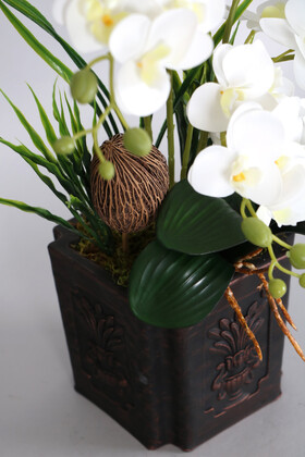 Vintage Kabartmalı Saksıda 36 Kandilli Mini Yapay Islak Orkide Tanzimi 50 cm - Thumbnail