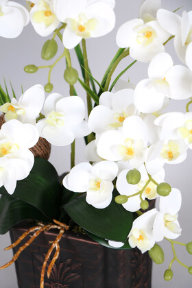 Vintage Kabartmalı Saksıda 36 Kandilli Mini Yapay Islak Orkide Tanzimi 50 cm - Thumbnail