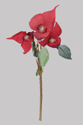 Yapay Çiçek Deposu - Yapay Vintage 3lü Baxi Çiçeği Dalı 42 cm Bordo