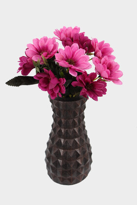 Yapay Çiçek Deposu - Lüx Beton Vintage Vazoda Yapay Papatya Dekoru 30 cm Mor-Pembe