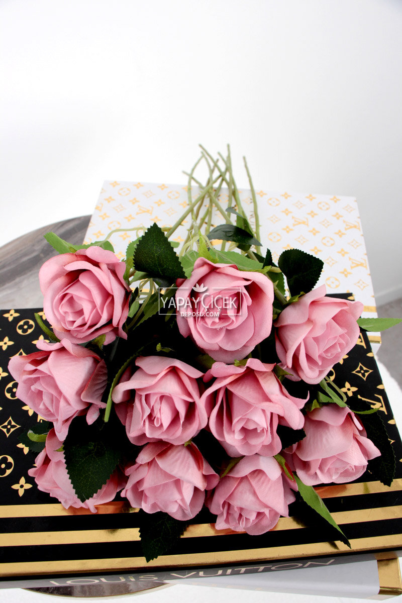 Yapay 10lu Kadife Gül Dalı 50 Cm Pembe