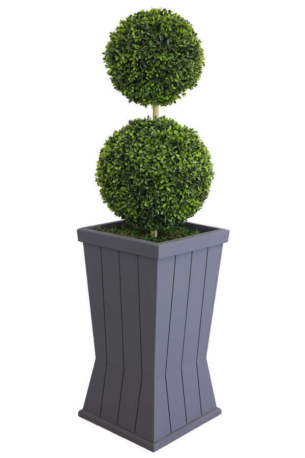 Yapay 2li Şimşir Top 110cm (dekoratif Ahşap Saksılı)