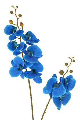 Yapay Çiçek Deposu - Yapay 3D 2li Islak Orkide Çiçeği 90 cm Mavi