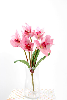 Yapay 7 Dallı Islak Dokulu Singapur Orkide Demeti 43 cm Pembe - Yapay Çiçek Deposu