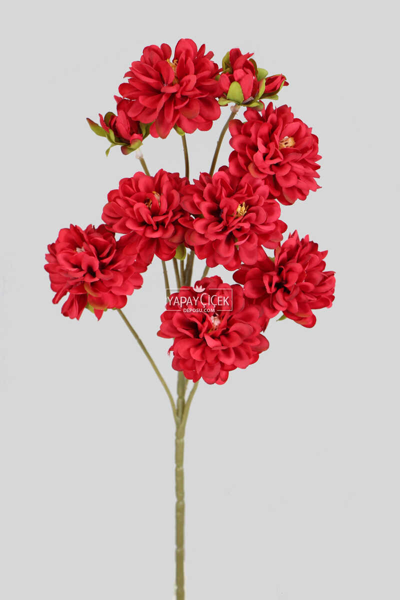 Yapay 9lu Bodur Kasımpatı Dalı 45 Cm Kırmızı