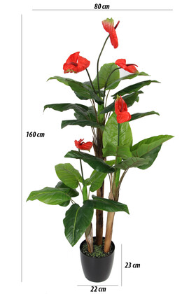 Yapay Ağaç 3 Gövdeli Antoryum 160 cm - 4
