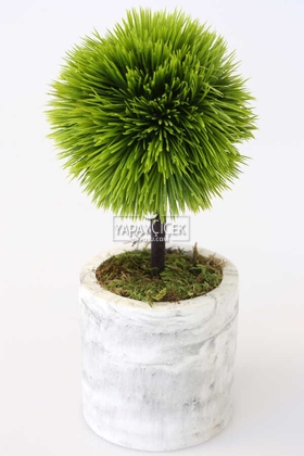 Yapay Çiçek Deposu - Yapay Ağaç Handmade Mermer Görünümlü Beton Saksıda Mini Top Kirpi Yeşil-Grafitigri Saksı
