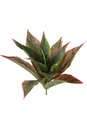 Yapay Çiçek Deposu - Yapraklı Model Dekor Bitkisi 27 cm Yeşil-Kırmızı