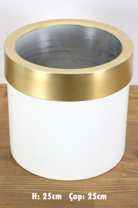Dekoratif Metal Saksı Beyaz Altın 25 cm - Thumbnail