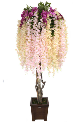 Yapay Çiçek Deposu - Yapay Akasya Ağacı Somon-Pembe-Mor Çiçekli 170cm