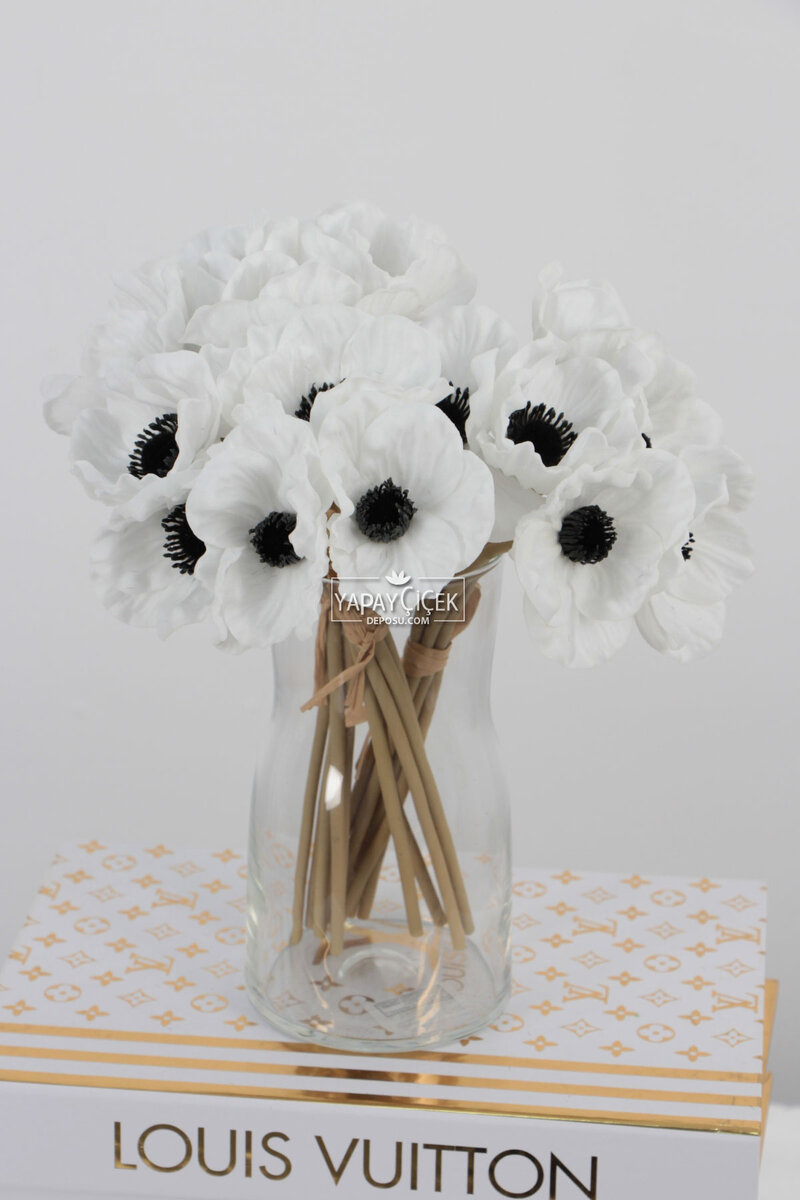 Yapay Çiçek Lüx Islak 6lı Anemon Demeti 25 Cm Beyaz
