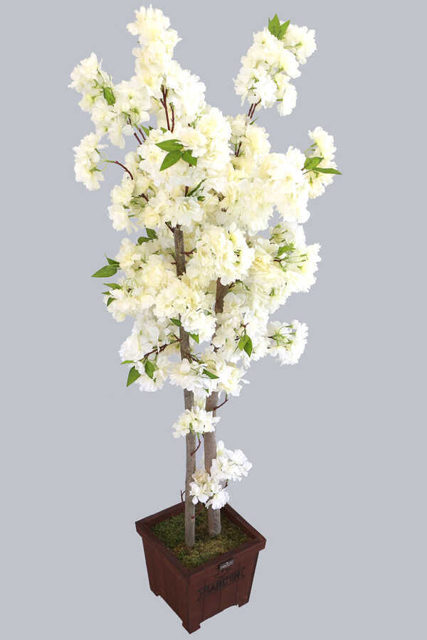 Yapay Bahar Dalı Ağacı 2 Gövdeli Beyaz 130 Cm