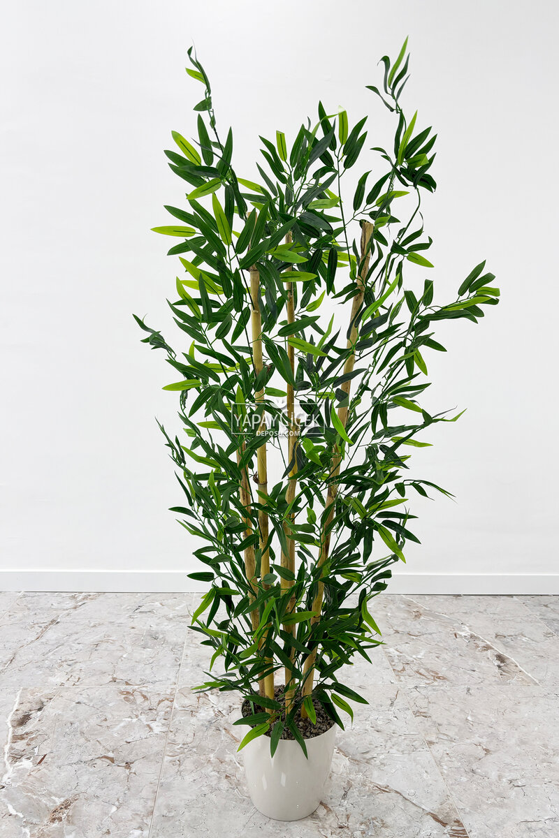 Yapay Bambu Ağacı 6 Gövde 140 Cm(beyaz Saksılı)
