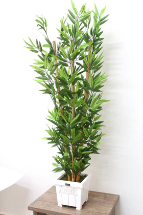 Yapay Bambu Ağacı 6 Gövde 140 cm(Beyaz Ahsap Saksı) - Thumbnail