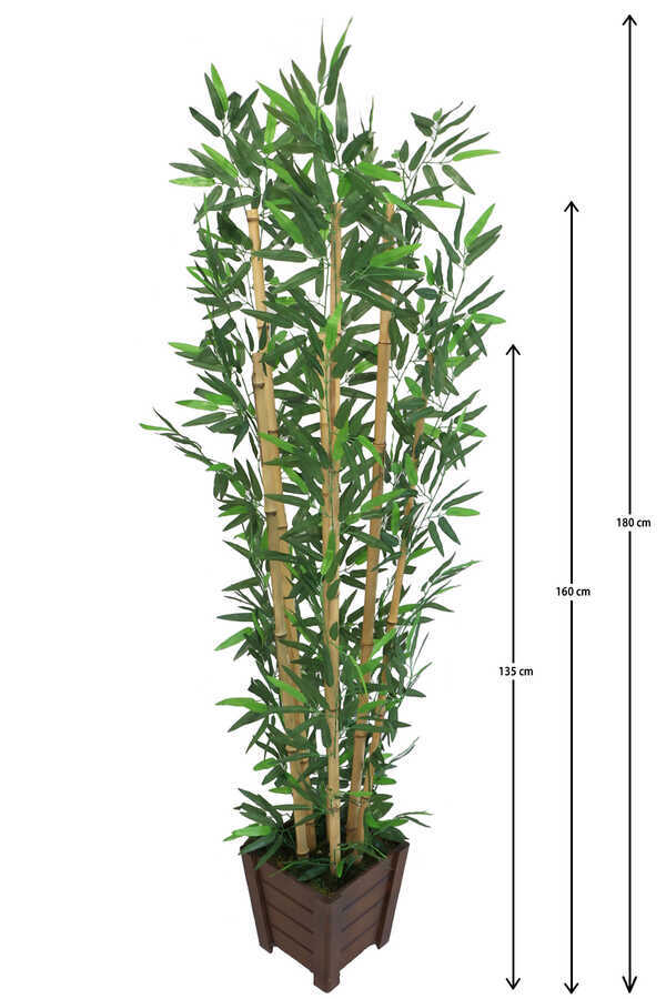 Yapay Bambu Ağacı 6 Gövde 180 cm Lüx Kahverengi Ahşap Saksılı Model 16