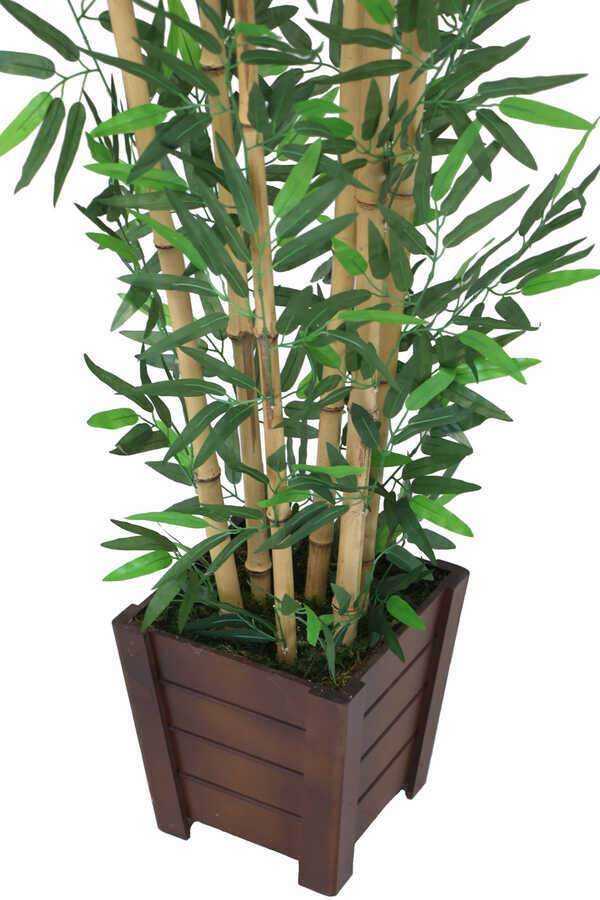 Yapay Bambu Ağacı 6 Gövde 180 cm Lüx Kahverengi Ahşap Saksılı Model 16