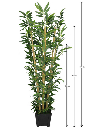 Yapay Çiçek Deposu - Yapay Bambu Ağacı Premium Kalite Lüx Siyah Ahşap Saksıda 190cm 6 Gövdeli (Model 19)