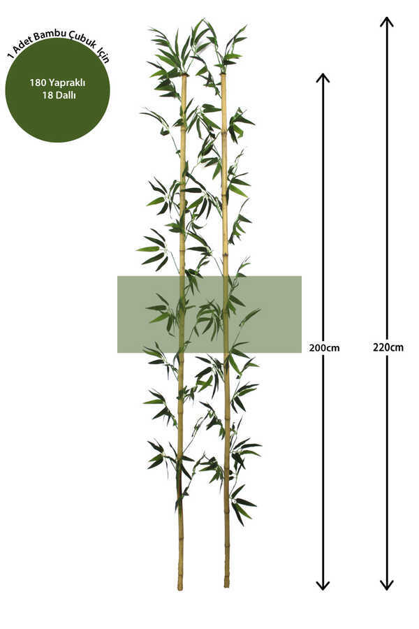 220cm Yapay 18dal Yapraklı Doğal Bambu Tip5