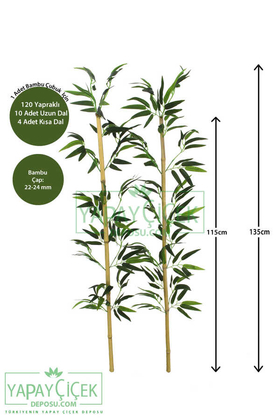 Yapay Çiçek Deposu - 135 cm Yapay 14 Dal Yapraklı Doğal Bambu Tip10