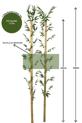 230 cm Yapay 17 Dal Yapraklı Doğal Bambu 40-45 mm Kalın Tip2 - Yapay Çiçek Deposu