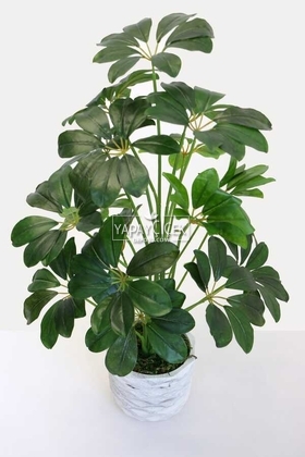 Yapay Çiçek Deposu - Yapay Beton Saksıda18 Dallı Lüx Şeflera Bitki 70cm (Schefflera) Koyu Yeşil
