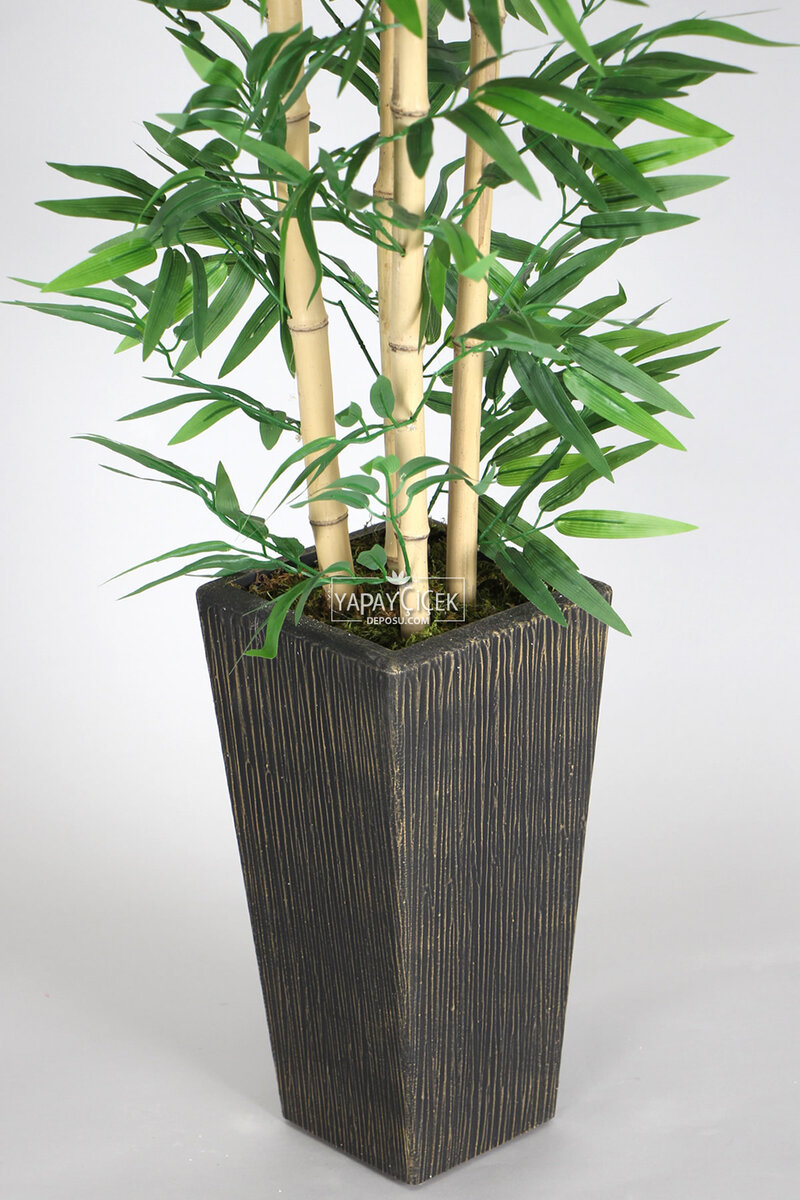 Yapay Bambu Ağacı 155 cm 4 Gövdeli Yeşil (Ahşap Siyah Gold-Saksı)