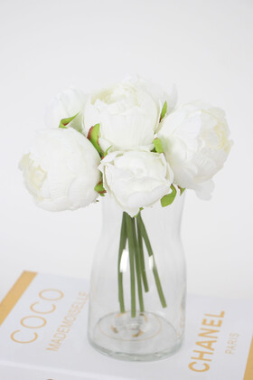 Yapay Çiçek 6lı ipek Peony Şakayık Gül Demeti 25 cm Beyaz - 4