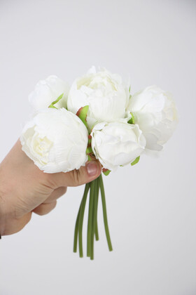 Yapay Çiçek 6lı ipek Peony Şakayık Gül Demeti 25 cm Beyaz - 3