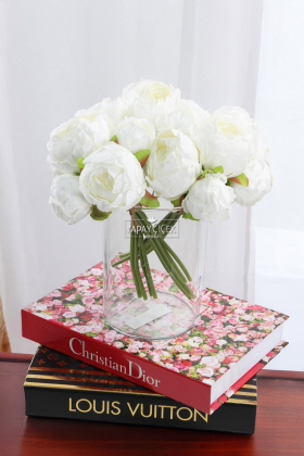 Yapay Çiçek 6lı ipek Peony Şakayık Gül Demeti 25 cm Beyaz - Yapay Çiçek Deposu