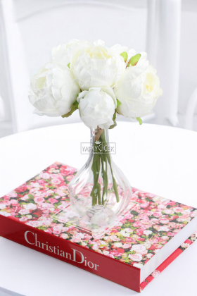 Yapay Çiçek 6lı ipek Peony Şakayık Gül Demeti 25 cm Beyaz - 2