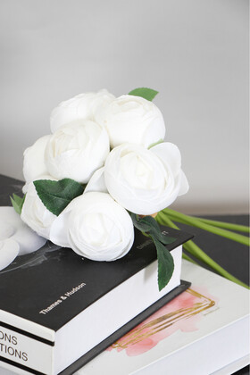 Yapay Çiçek Deposu - 7li Şakayık Gül Buketi 25 cm Beyaz