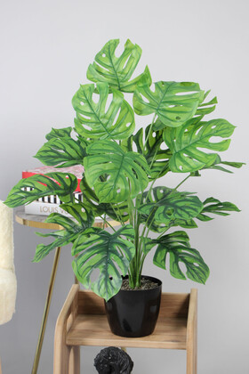 Yapay Devetabanı Ağacı(monstera bitkisi) 18 Yapraklı Siyah Saksıda 80 cm - 2