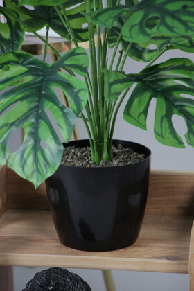 Yapay Devetabanı Ağacı(monstera bitkisi) 18 Yapraklı Siyah Saksıda 80 cm - 3